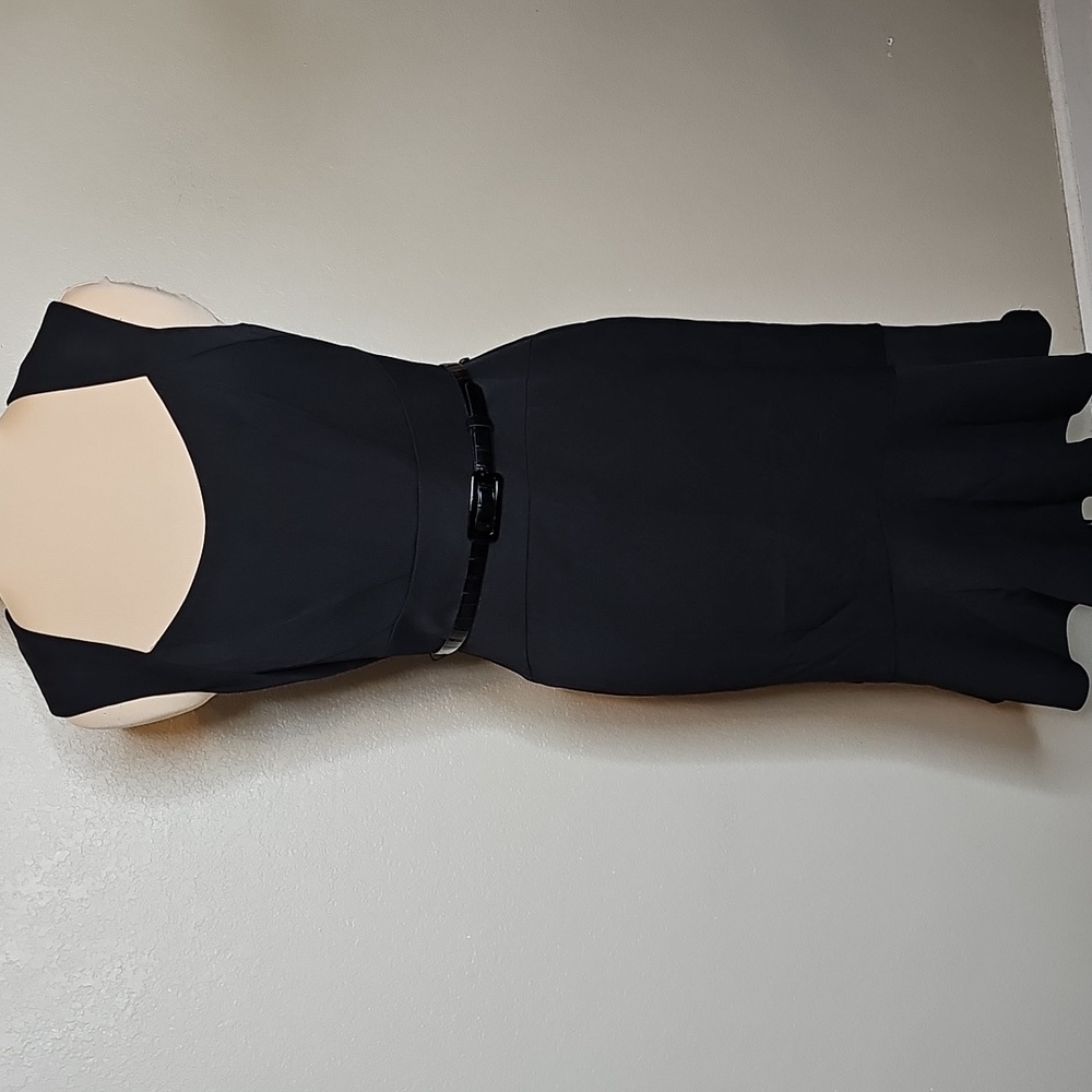 White House Black Market 4 Black Belted Dress - Picture 2 of 10